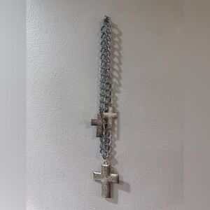 Chunky Silver 3 Gold Cross Necklace